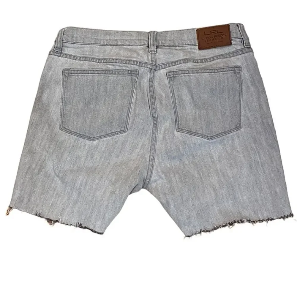 RALPH LAUREN Gray Cut Off Denim Jean Frayed Edge Hem Distressed Shorts ~ Size 10